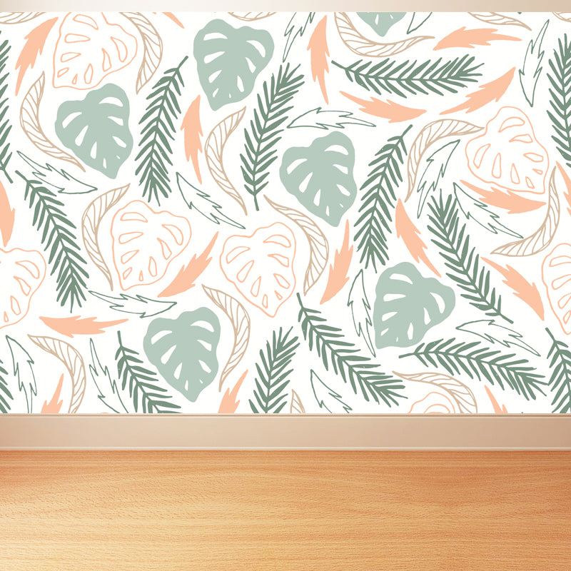 Modern Leaves Mural Decal Light Color Stain Resistant Wall Covering for Bathroom Light Orange Clearhalo 'Wall Decor' 'Wall Mural' 1807823