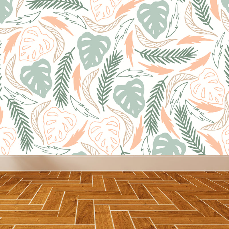 Modern Leaves Mural Decal Light Color Stain Resistant Wall Covering for Bathroom Clearhalo 'Wall Decor' 'Wall Mural' 1807824