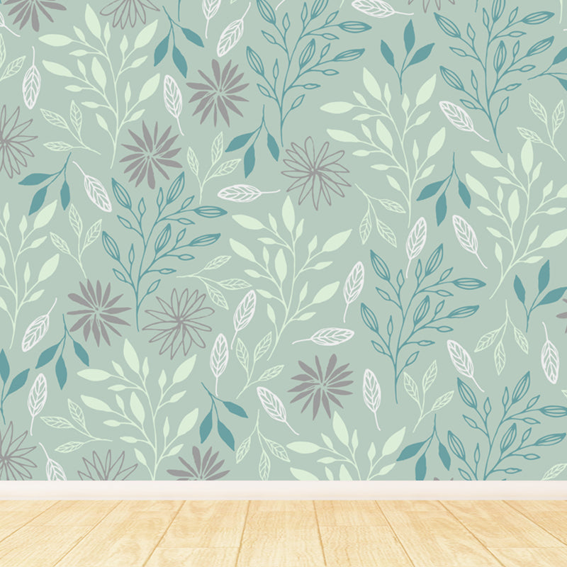 Modern Leaves Mural Decal Light Color Stain Resistant Wall Covering for Bathroom Clearhalo 'Wall Decor' 'Wall Mural' 1807834