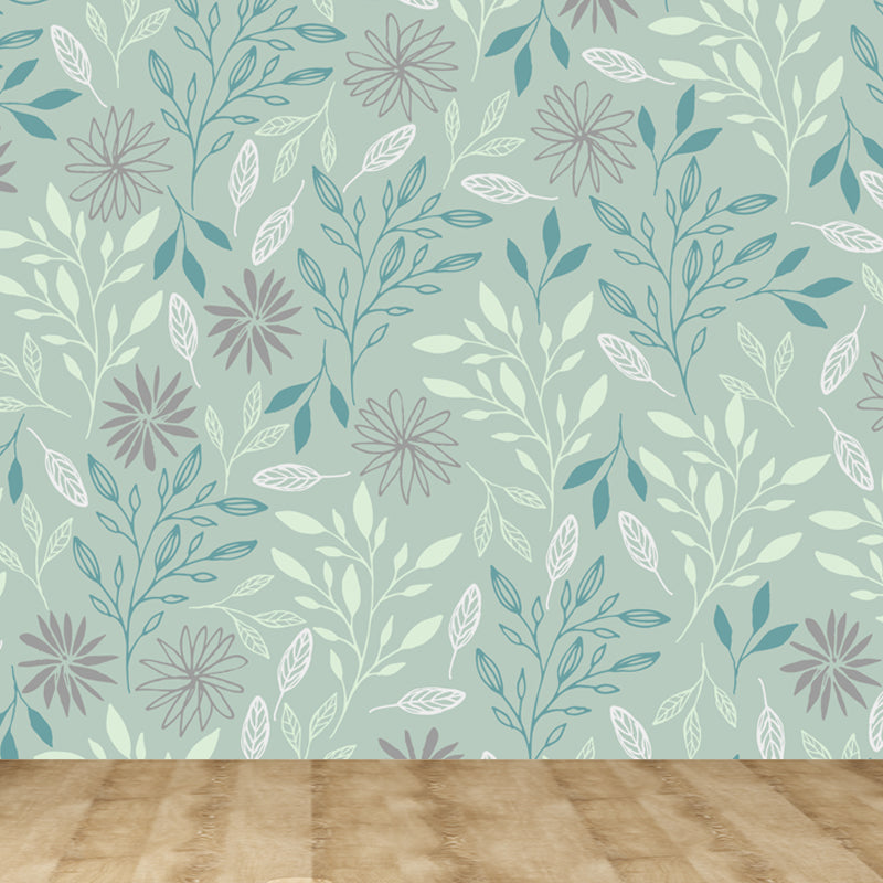 Modern Leaves Mural Decal Light Color Stain Resistant Wall Covering for Bathroom Clearhalo 'Wall Decor' 'Wall Mural' 1807835