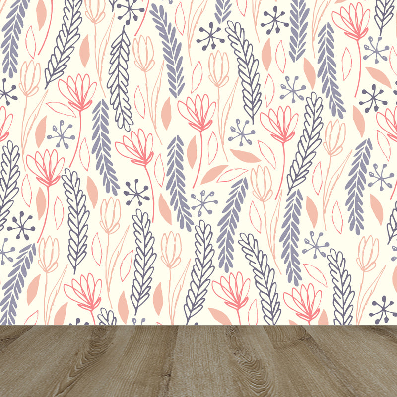 Modern Leaves Mural Decal Light Color Stain Resistant Wall Covering for Bathroom Orange Clearhalo 'Wall Decor' 'Wall Mural' 1807838