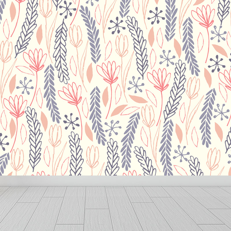 Modern Leaves Mural Decal Light Color Stain Resistant Wall Covering for Bathroom Clearhalo 'Wall Decor' 'Wall Mural' 1807839