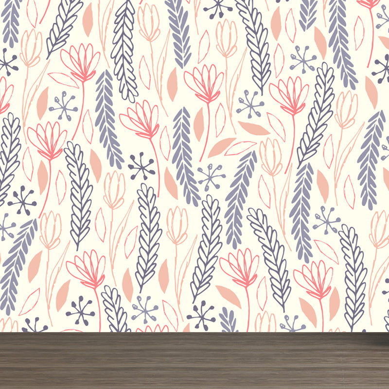 Modern Leaves Mural Decal Light Color Stain Resistant Wall Covering for Bathroom Clearhalo 'Wall Decor' 'Wall Mural' 1807840