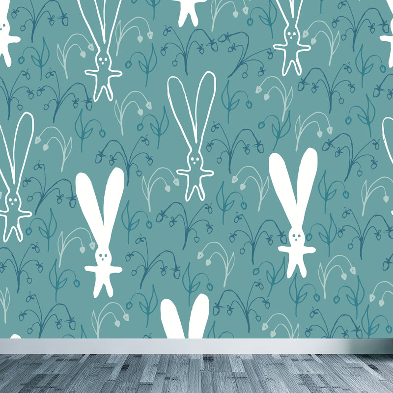 Illustration Leaves Pattern Wall Mural for Living Room, Pastel Color, Personalized Green Clearhalo 'Wall Decor' 'Wall Mural' 1807848