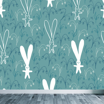 Illustration Leaves Pattern Wall Mural for Living Room, Pastel Color, Personalized Green Clearhalo 'Wall Decor' 'Wall Mural' 1807848