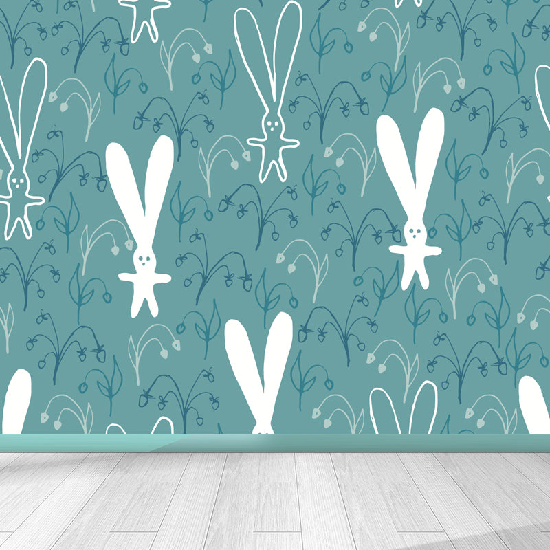 Illustration Leaves Pattern Wall Mural for Living Room, Pastel Color, Personalized Clearhalo 'Wall Decor' 'Wall Mural' 1807849