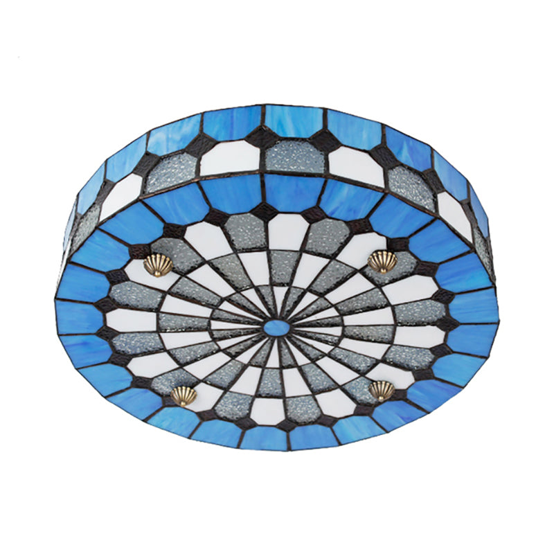 16"/23.5" W Round Ceiling Light Fixture Tiffany Style Stained Glass 3/4 Lights Flushmount Light in Blue for Living Room Clearhalo 'Ceiling Lights' 'Close To Ceiling Lights' 'Close to ceiling' 'Flush mount' Lighting' 180785