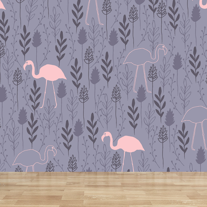 Illustration Leaves Pattern Wall Mural for Living Room, Pastel Color, Personalized Clearhalo 'Wall Decor' 'Wall Mural' 1807854