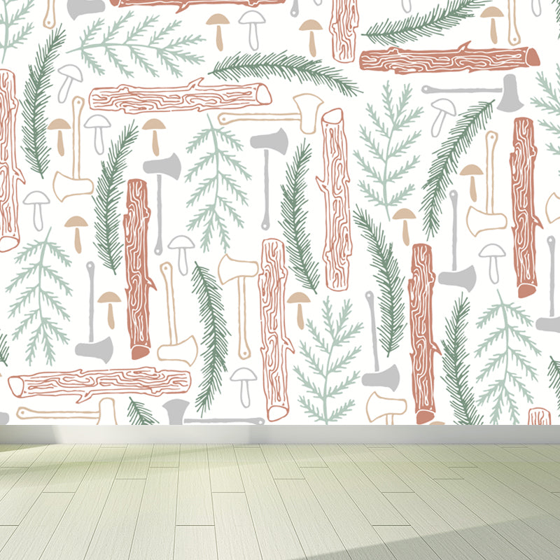 Illustration Leaves Pattern Wall Mural for Living Room, Pastel Color, Personalized Clearhalo 'Wall Decor' 'Wall Mural' 1807860