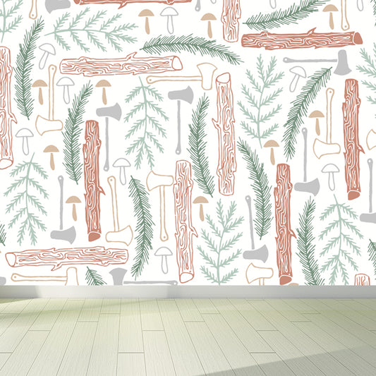 Illustration Leaves Pattern Wall Mural for Living Room, Pastel Color, Personalized Clearhalo 'Wall Decor' 'Wall Mural' 1807860