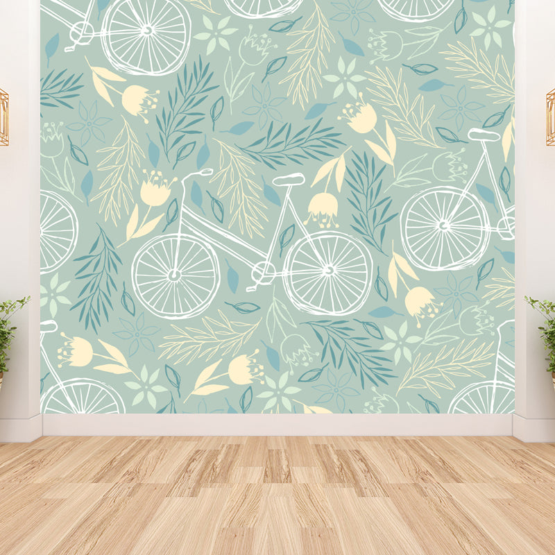 Illustration Leaves Pattern Wall Mural for Living Room, Pastel Color, Personalized Clearhalo 'Wall Decor' 'Wall Mural' 1807864