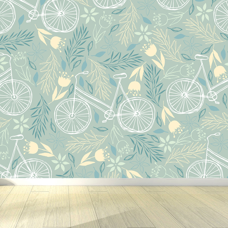 Illustration Leaves Pattern Wall Mural for Living Room, Pastel Color, Personalized Clearhalo 'Wall Decor' 'Wall Mural' 1807865