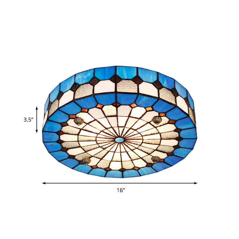 16"/23.5" W Round Ceiling Light Fixture Tiffany Style Stained Glass 3/4 Lights Flushmount Light in Blue for Living Room Clearhalo 'Ceiling Lights' 'Close To Ceiling Lights' 'Close to ceiling' 'Flush mount' Lighting' 180787