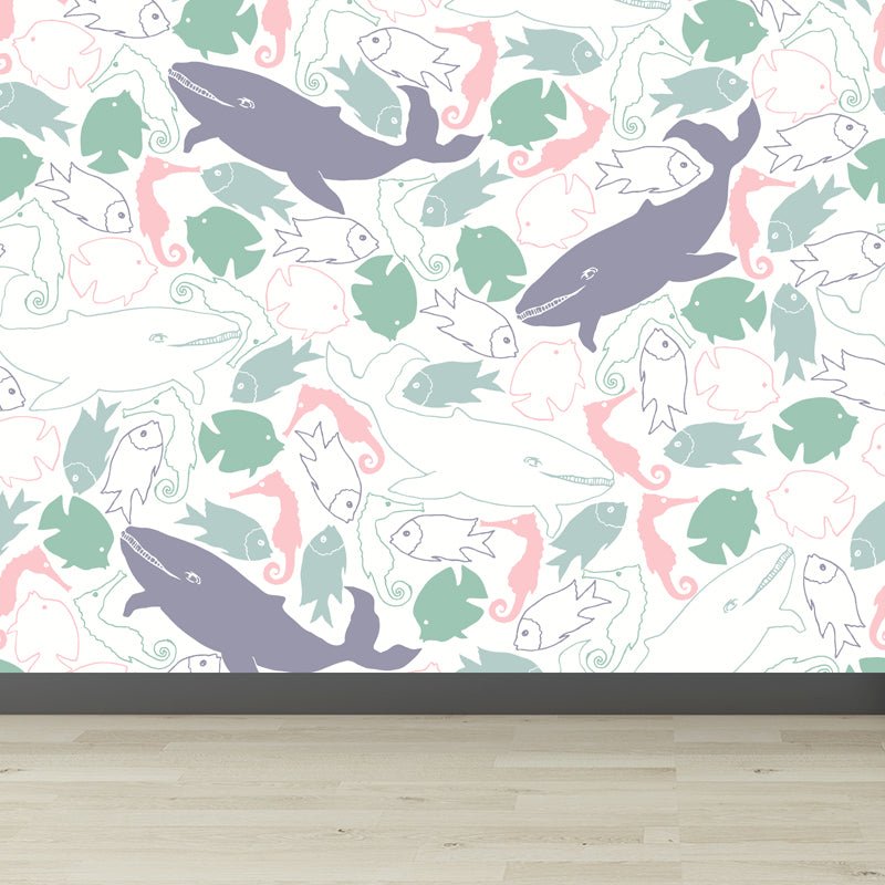 Extra Large Animals Print Mural Soft Color Non-Woven Wall Art for Home Decor, Personalised Light Green Clearhalo 'Wall Decor' 'Wall Mural' 1807898