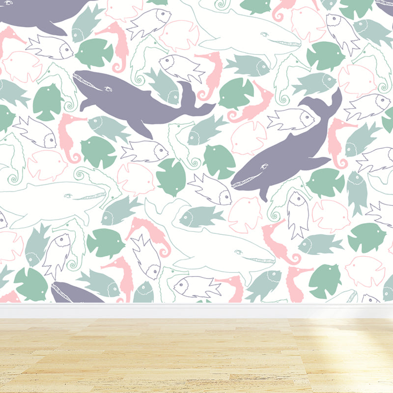 Extra Large Animals Print Mural Soft Color Non-Woven Wall Art for Home Decor, Personalised Clearhalo 'Wall Decor' 'Wall Mural' 1807899