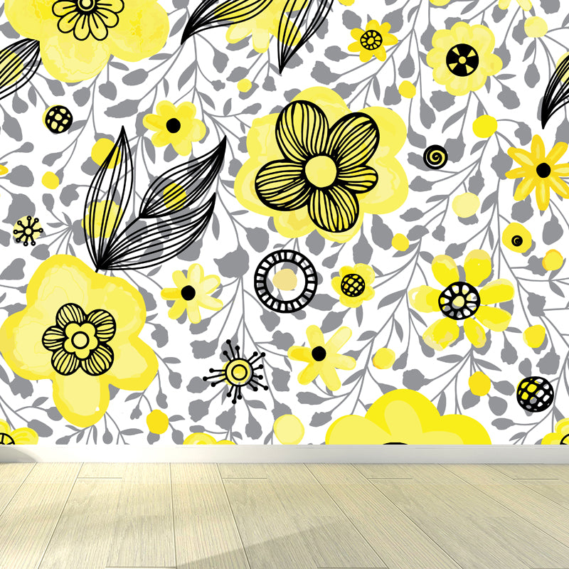 Soft Color Florentine Mural Wallpaper for Decoration Modern Living Room Wall Art Yellow Clearhalo 'Wall Decor' 'Wall Mural' 1807923