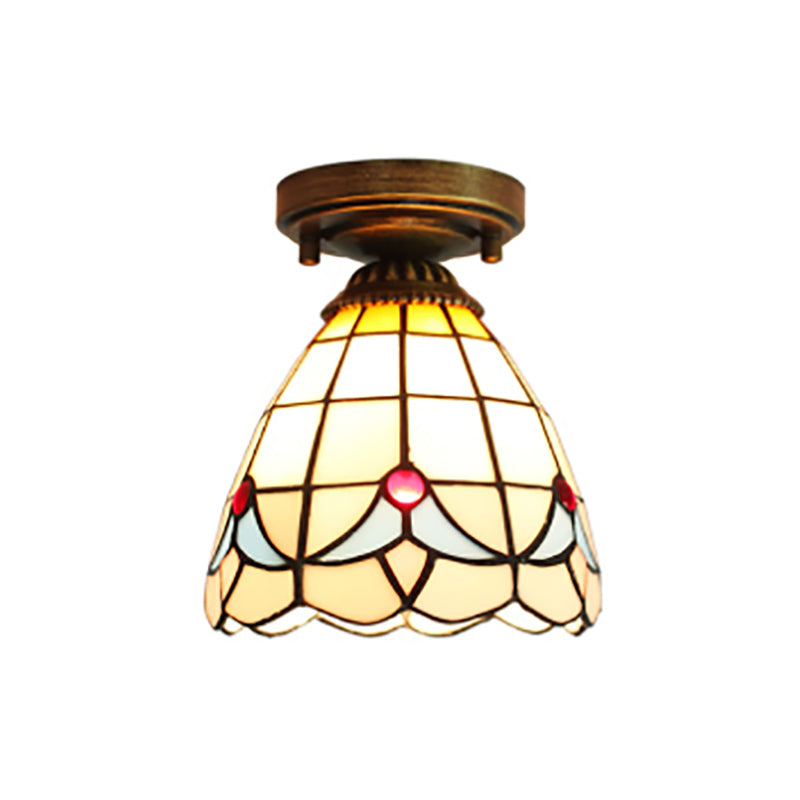 Mini Flush Ceiling Light with Magnolia Pattern 1 Light Stained Glass Flush Lighting for Bedroom Clearhalo 'Ceiling Lights' 'Chandeliers' 'Close To Ceiling Lights' 'Close to ceiling' 'Glass shade' 'Glass' 'Semi-flushmount' 'Tiffany close to ceiling' 'Tiffany' Lighting' 180794