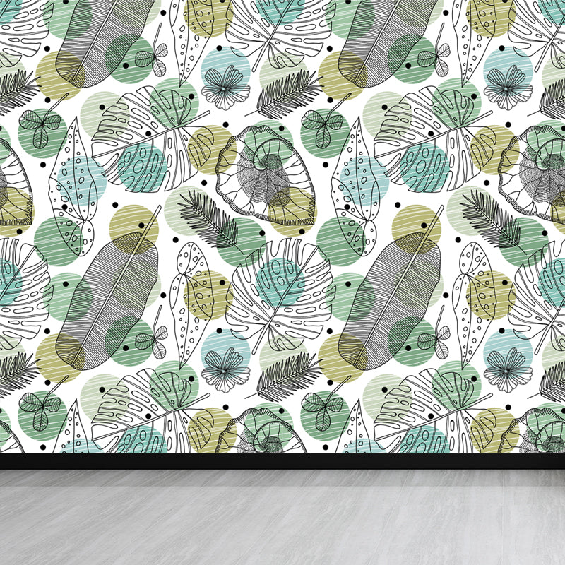 Contemporary Botanical Print Mural Decal Soft Color Dining Room Wall Covering, Custom Green Clearhalo 'Wall Decor' 'Wall Mural' 1807943