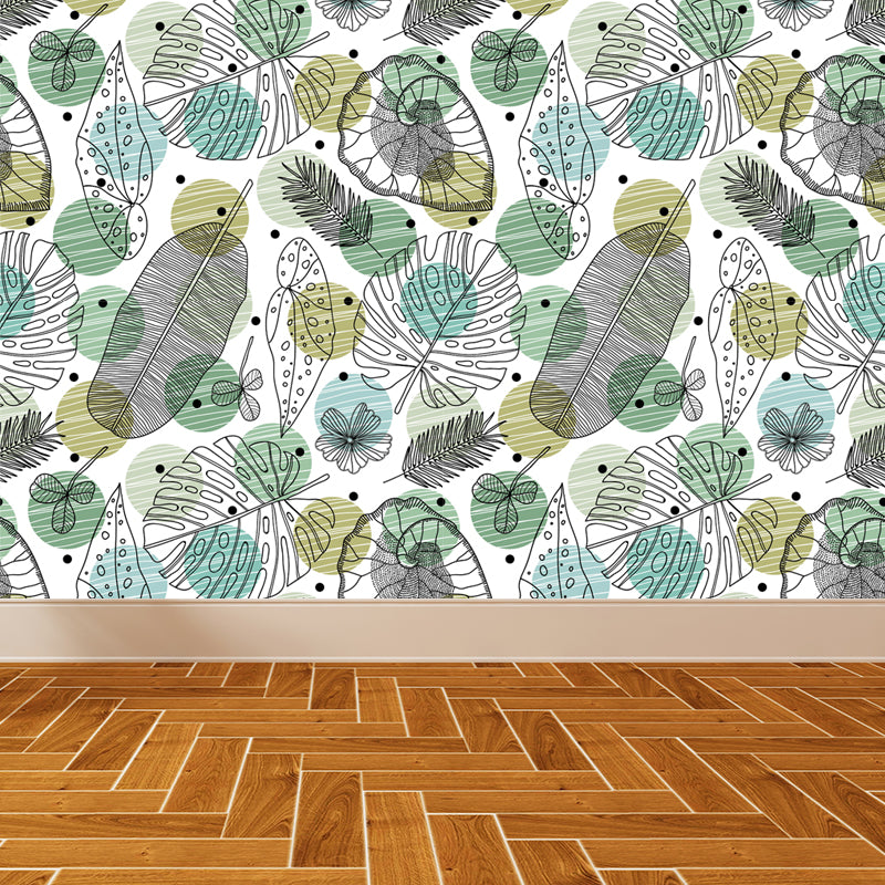 Contemporary Botanical Print Mural Decal Soft Color Dining Room Wall Covering, Custom Clearhalo 'Wall Decor' 'Wall Mural' 1807944