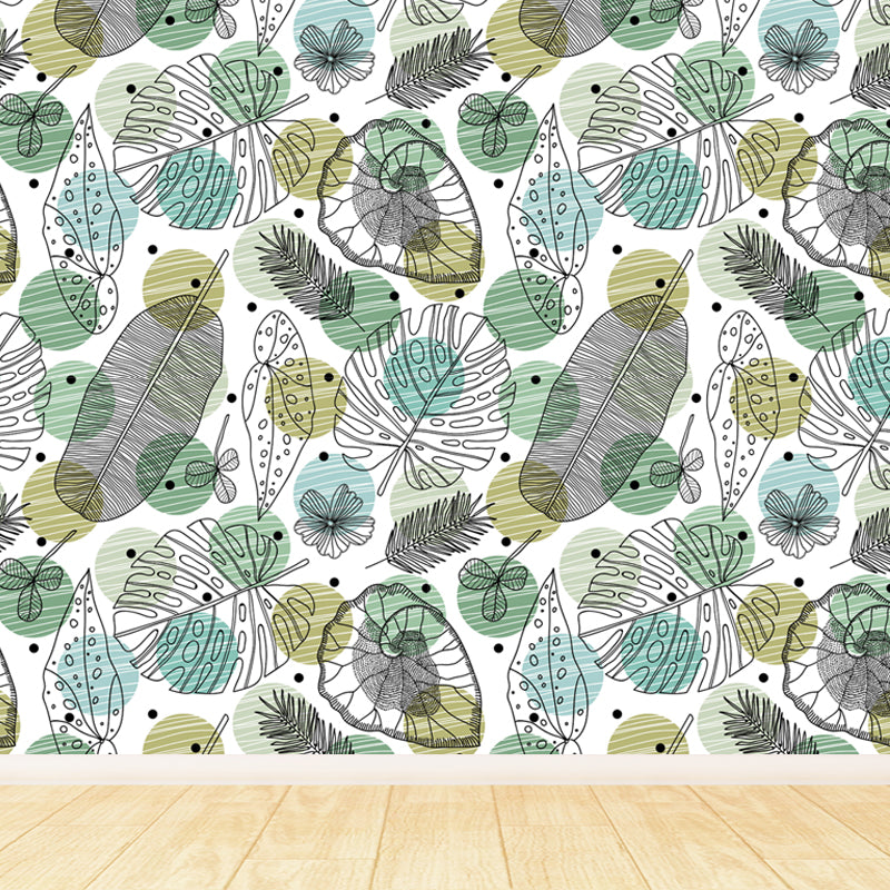 Contemporary Botanical Print Mural Decal Soft Color Dining Room Wall Covering, Custom Clearhalo 'Wall Decor' 'Wall Mural' 1807945