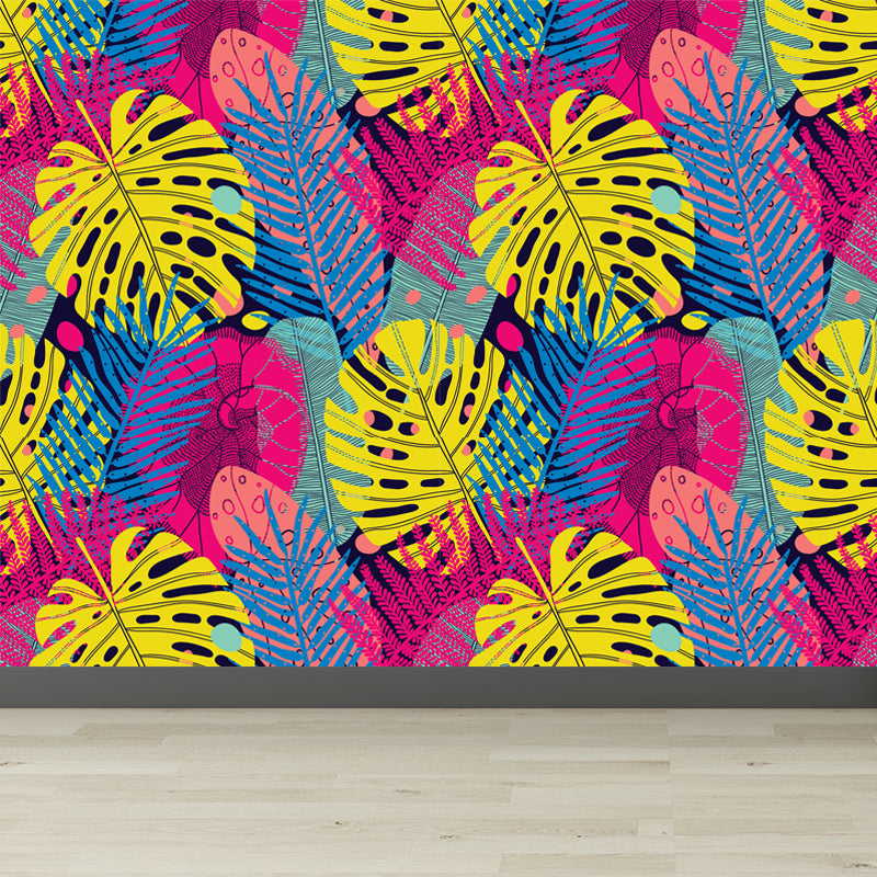 Contemporary Botanical Print Mural Decal Soft Color Dining Room Wall Covering, Custom Yellow Clearhalo 'Wall Decor' 'Wall Mural' 1807953