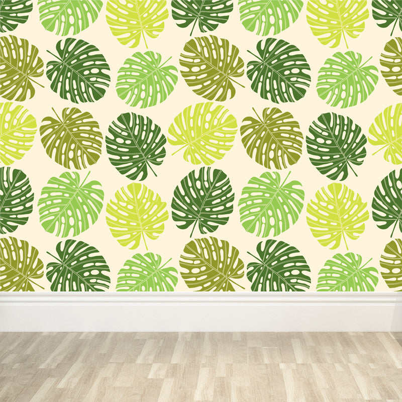 Contemporary Botanical Print Mural Decal Soft Color Dining Room Wall Covering, Custom Light Green Clearhalo 'Wall Decor' 'Wall Mural' 1807958