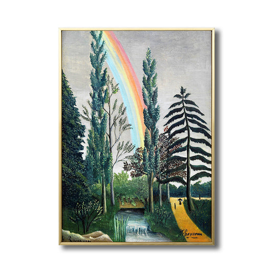 Countryside Rainbow and Cypress Canvas Print Living Room Wall Art Decor in Green Clearhalo 'Art Gallery' 'Canvas Art' 'Country Art Gallery' 'French Country' 'Rustic' Arts' 1808069