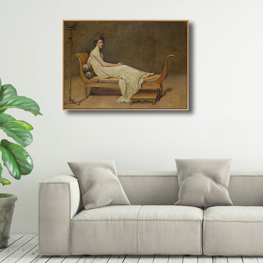 Vrouw op de stoel schilderen Bruine retro -stijl canvas kunst voor slaapkamer, optionele maten