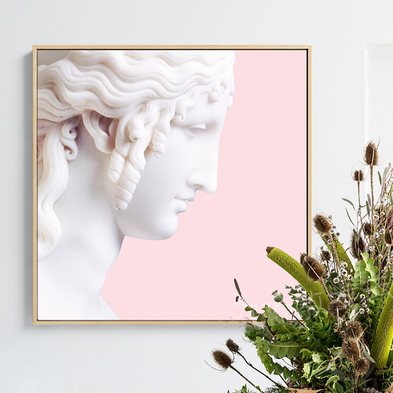 Nordic Plaster Sculpture Canvas Art White Dining Room Wall Decor on Pink, Optional Sizes White Clearhalo 'Arts' 'Canvas Art' 1808095