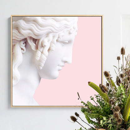 Nordic Plaster Sculpture Canvas Art White Dining Room Wall Decor on Pink, Optional Sizes White Clearhalo 'Arts' 'Canvas Art' 1808095