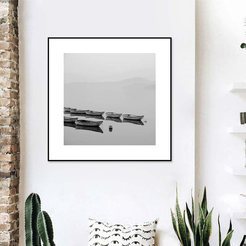 Textured Grey Canvas Modern Style Photograph Print Boat on the River Wall Art Decor Grey Clearhalo 'Art Gallery' 'Canvas Art' 'Contemporary Art Gallery' 'Modern' Arts' 1808114