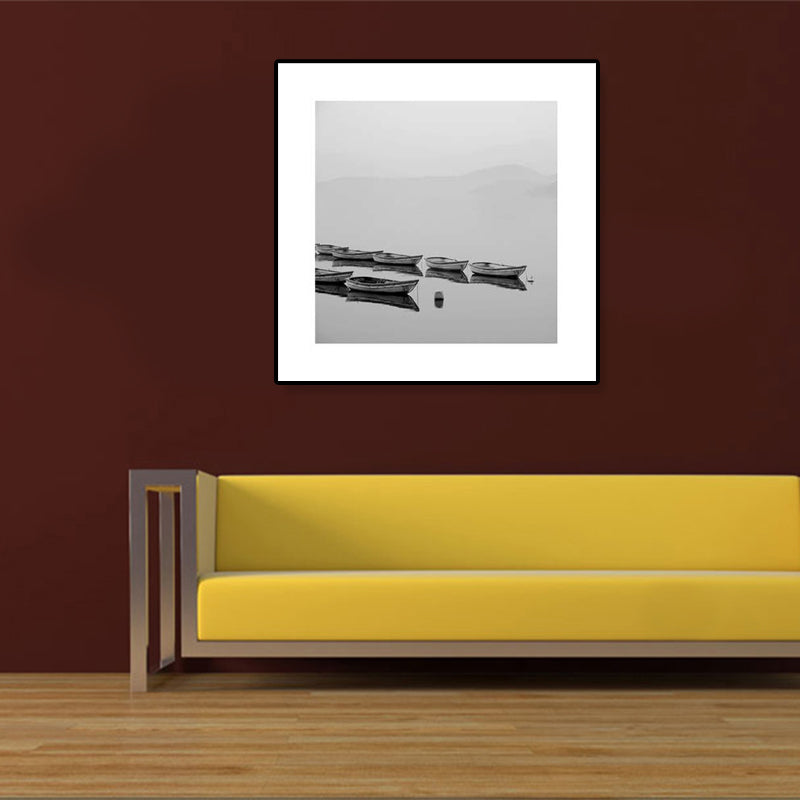 Textured Grey Canvas Modern Style Photograph Print Boat on the River Wall Art Decor Clearhalo 'Art Gallery' 'Canvas Art' 'Contemporary Art Gallery' 'Modern' Arts' 1808115