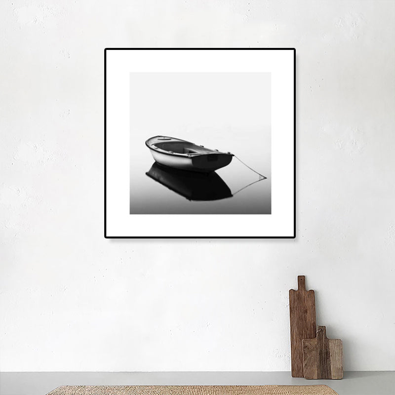 Textured Grey Canvas Modern Style Photograph Print Boat on the River Wall Art Decor Dark Gray Clearhalo 'Art Gallery' 'Canvas Art' 'Contemporary Art Gallery' 'Modern' Arts' 1808121