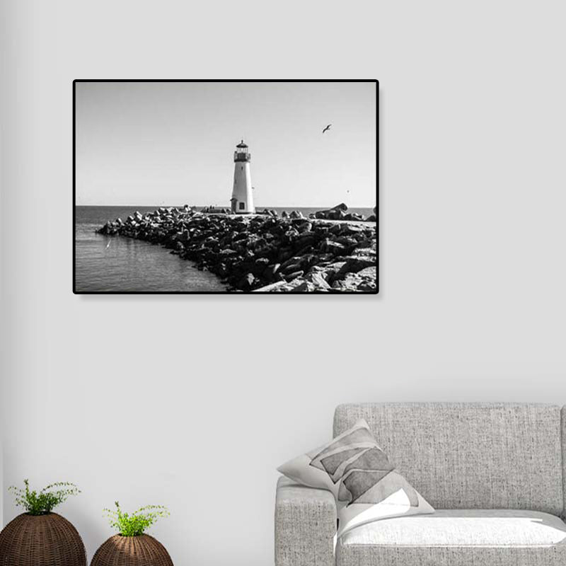 Seaside Building Canvas Art Textured Contemporary Living Room Wall Decor in Grey Clearhalo 'Art Gallery' 'Canvas Art' 'Contemporary Art Gallery' 'Modern' Arts' 1808137