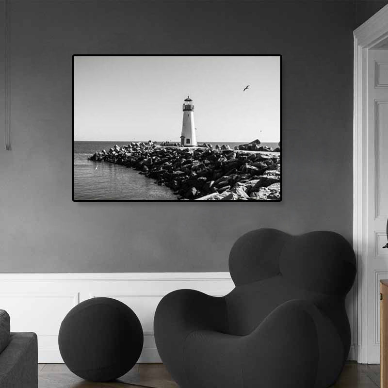 Seaside Building Canvas Art Textured Contemporary Living Room Wall Decor in Grey Clearhalo 'Art Gallery' 'Canvas Art' 'Contemporary Art Gallery' 'Modern' Arts' 1808138