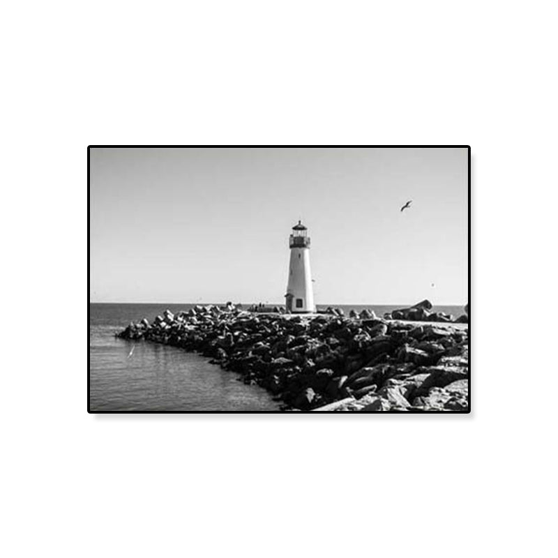 Seaside Building Canvas Art Textured Contemporary Living Room Wall Decor in Grey Clearhalo 'Art Gallery' 'Canvas Art' 'Contemporary Art Gallery' 'Modern' Arts' 1808139