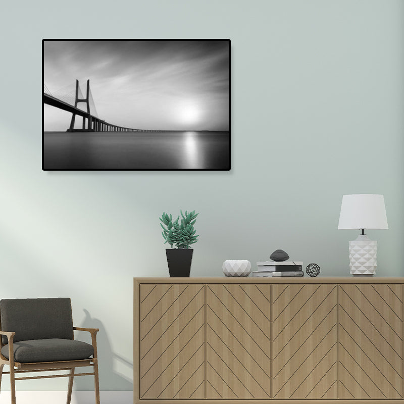 Seaside Building Canvas Art Textured Contemporary Living Room Wall Decor in Grey Clearhalo 'Art Gallery' 'Canvas Art' 'Contemporary Art Gallery' 'Modern' Arts' 1808141