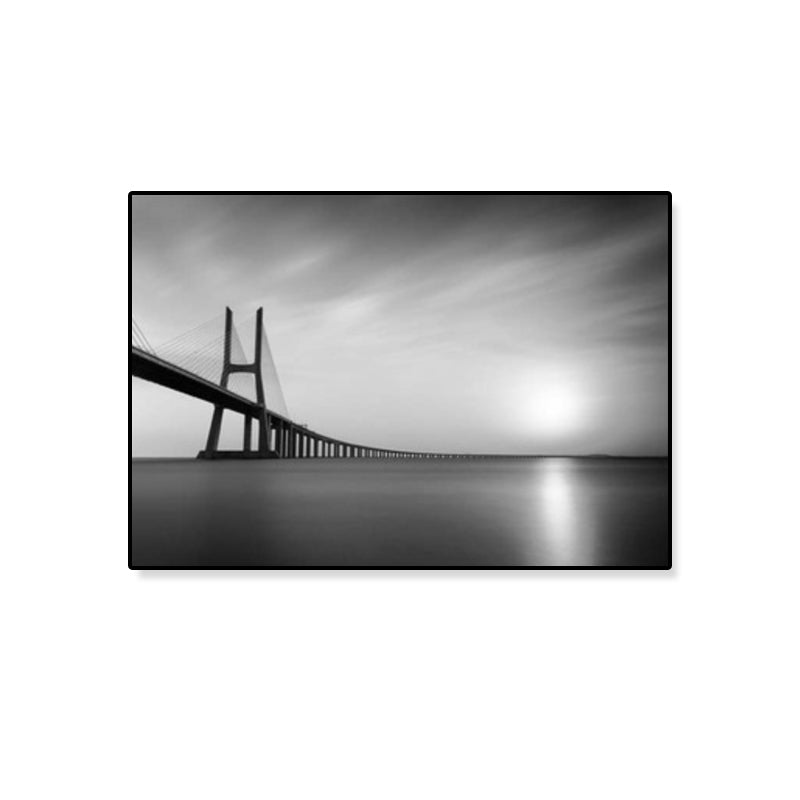 Seaside Building Canvas Art Textured Contemporary Living Room Wall Decor in Grey Clearhalo 'Art Gallery' 'Canvas Art' 'Contemporary Art Gallery' 'Modern' Arts' 1808143