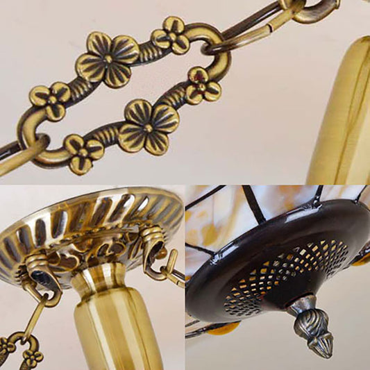 Retro Style Bowl Ceiling Light Fixture Stained Glass 4 Lights Semi Flush Light with Tulip Pattern for Dining Room Clearhalo 'Ceiling Lights' 'Close To Ceiling Lights' 'Close to ceiling' 'Semi-flushmount' 'Tiffany close to ceiling' 'Tiffany' Lighting' 180815