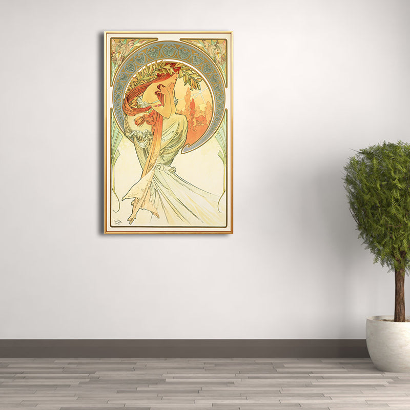 Art Nouveau Religion Canvas Pastel Color Painting Print Woman Wall Decor for Home - Yellow - Clearhalo - 'Arts' - 'Canvas Art' - 1808181