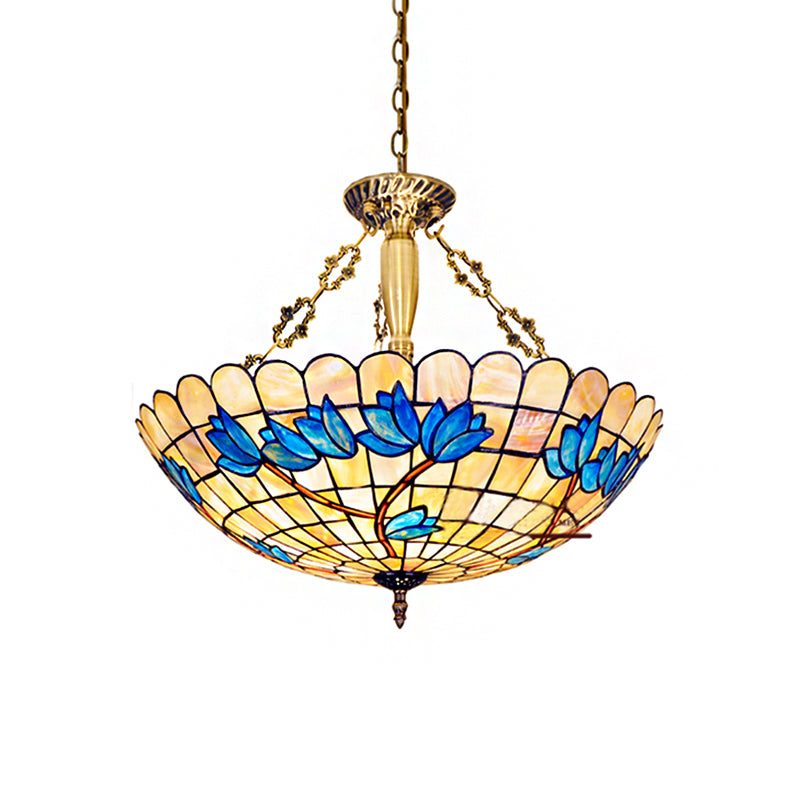 Country Scalloped Edged Semi Flush Light Stained Glass 4 Heads Tulip Semi Flush Mount for Living Room Clearhalo 'Ceiling Lights' 'Chandeliers' 'Close To Ceiling Lights' 'Industrial' 'Middle Century Chandeliers' 'Tiffany Chandeliers' 'Tiffany close to ceiling' 'Tiffany' Lighting' 180819