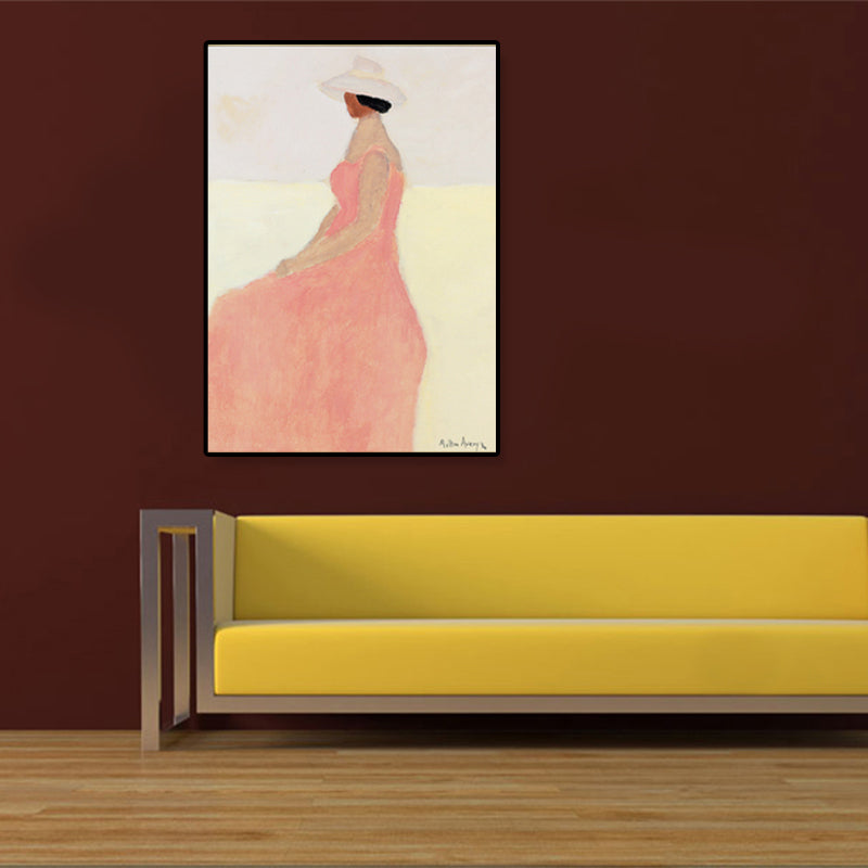 Modern Woman Canvas Print Pastel Color Textured Wall Art Decor for House Interior - Pink - Clearhalo - 'Arts' - 'Canvas Art' - 1808192