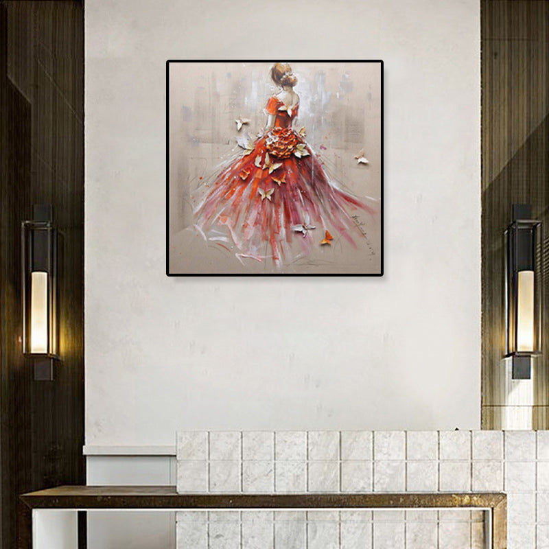 Glam Canvas Print Soft Color Dressing Girl Wall Art Decor, Multiple Sizes Available Clearhalo 'Arts' 'Canvas Art' 1808220