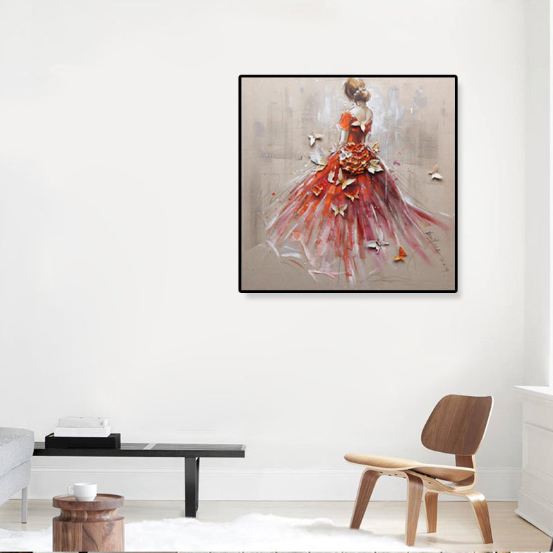 Glam Canvas Print Soft Color Dressing Girl Wall Art Decor, Multiple Sizes Available Clearhalo 'Arts' 'Canvas Art' 1808221