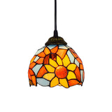 Antique Bronze Sunflower Pendant Lighting Tiffany 1 Bulb Stained Glass Hanging Ceiling Light Clearhalo 'Ceiling Lights' 'Chandeliers' 'Industrial' 'Middle Century Pendants' 'Pendant Lights' 'Pendants' 'Tiffany close to ceiling' 'Tiffany Pendants' 'Tiffany' Lighting' 180823