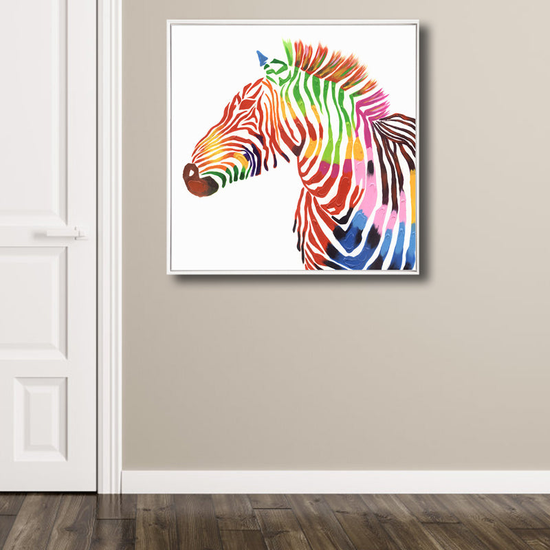 Pop Art Style Zebra Canvas Print Light Color Textured Wall Decor for Living Room Clearhalo 'Arts' 'Canvas Art' 1808244