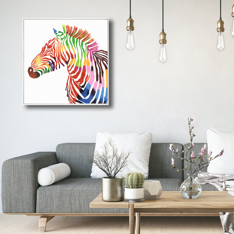 Pop Art Style Zebra Canvas Print Light Color Textured Wall Decor for Living Room Clearhalo 'Arts' 'Canvas Art' 1808245