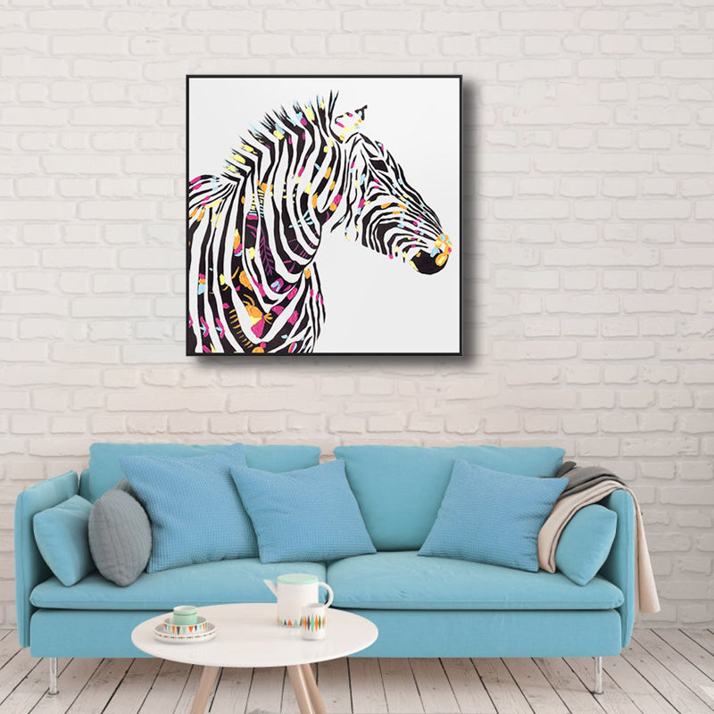 Pop Art Style Zebra Canvas Print Light Color Textured Wall Decor for Living Room Black Clearhalo 'Arts' 'Canvas Art' 1808250