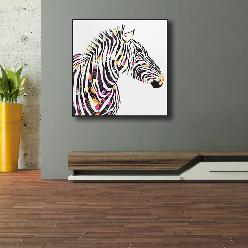 Pop Art Style Zebra Canvas Print Light Color Textured Wall Decor for Living Room Clearhalo 'Arts' 'Canvas Art' 1808251