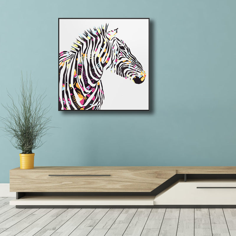 Pop Art Style Zebra Canvas Print Light Color Textured Wall Decor for Living Room Clearhalo 'Arts' 'Canvas Art' 1808252